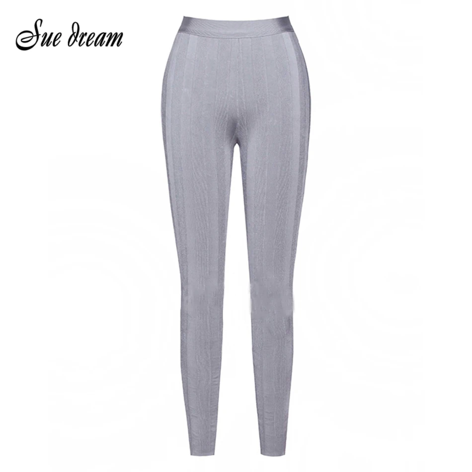

2020 New Women'S Fashion Sexy Gray Jacquard Striped Bandage Pants Pencil Pants Bodycon Celebrity Party Trousers