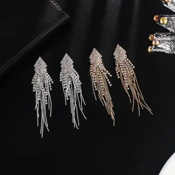 

Fashion Handmade long tassel earrings for women statement rhinestone earrings luxury crystal drop earings evening jewelry E658
