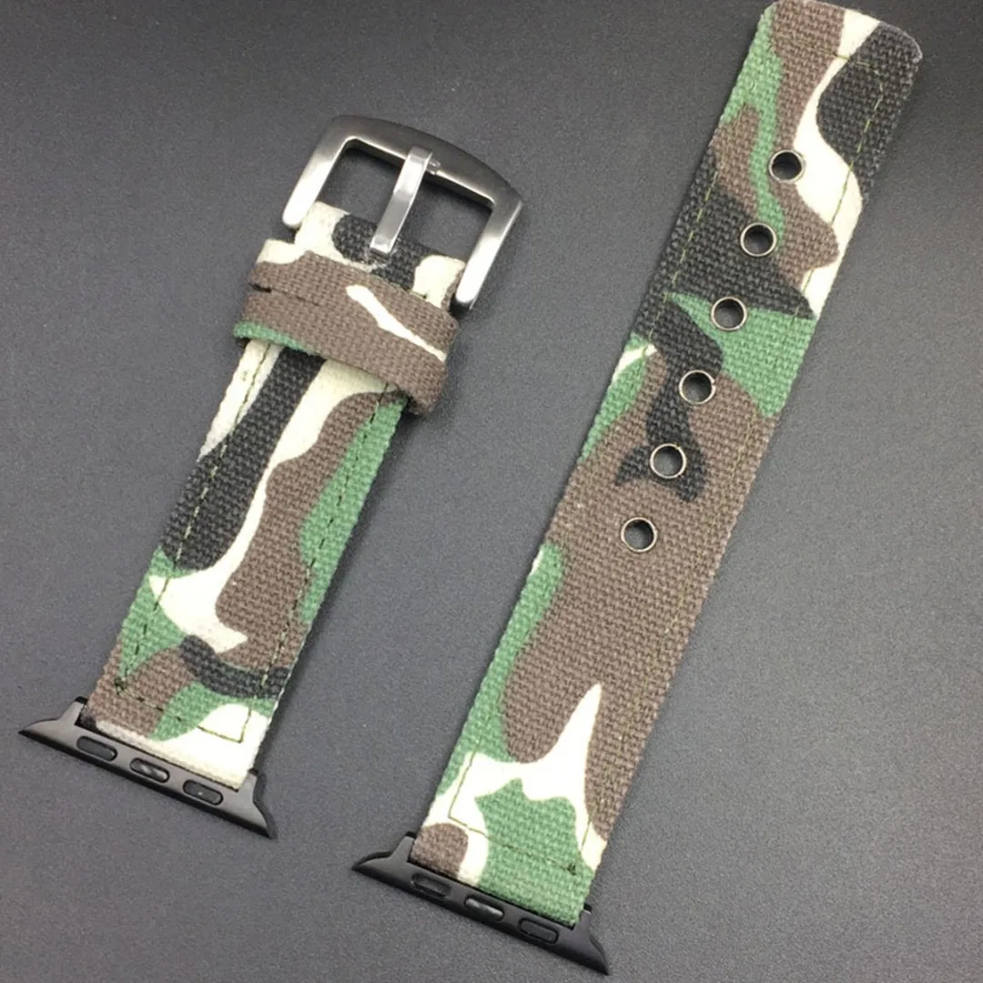 Camouflage Woven Nylon Canvas Replacement Sport Band For Apple Watch 38mm 42mm Wrist Bracelet Strap For iWatch 40mm 44mm