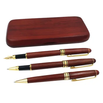 

3pcs/set Signature Calligraphy Fine Nip Ballpoint Pen Business Wooden Box 0.5mm Smooth Writing Meeting Stationery Student Gifts