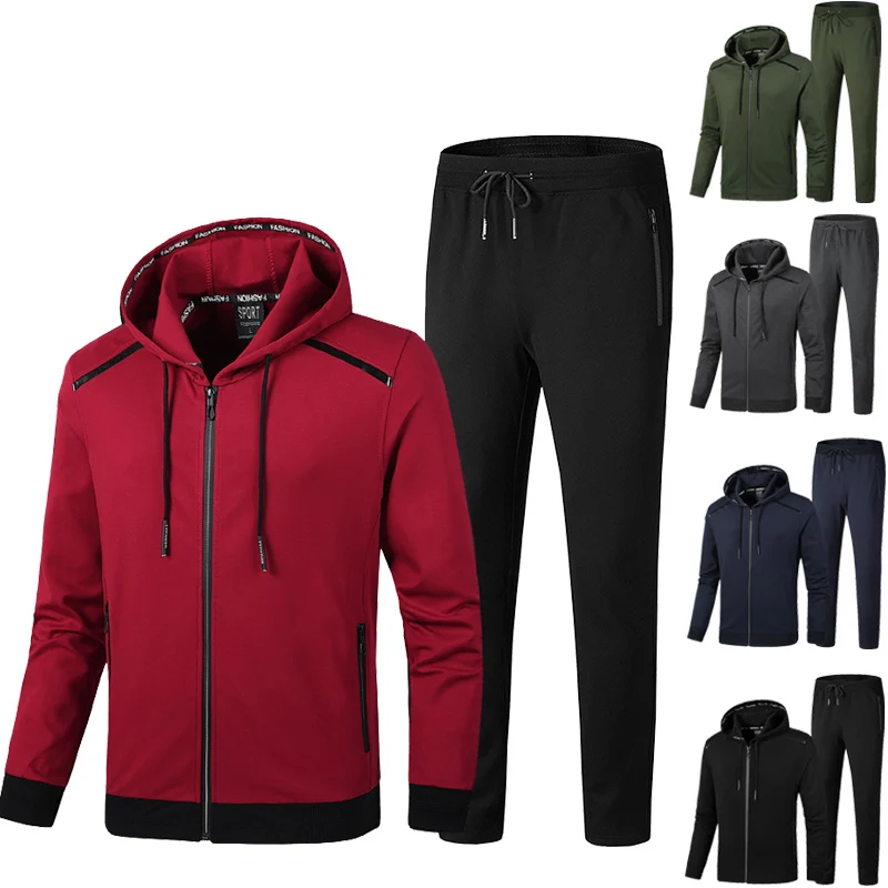 Зимний спортивный костюм для мужчин утепленная флисовая толстовка с капюшоном и