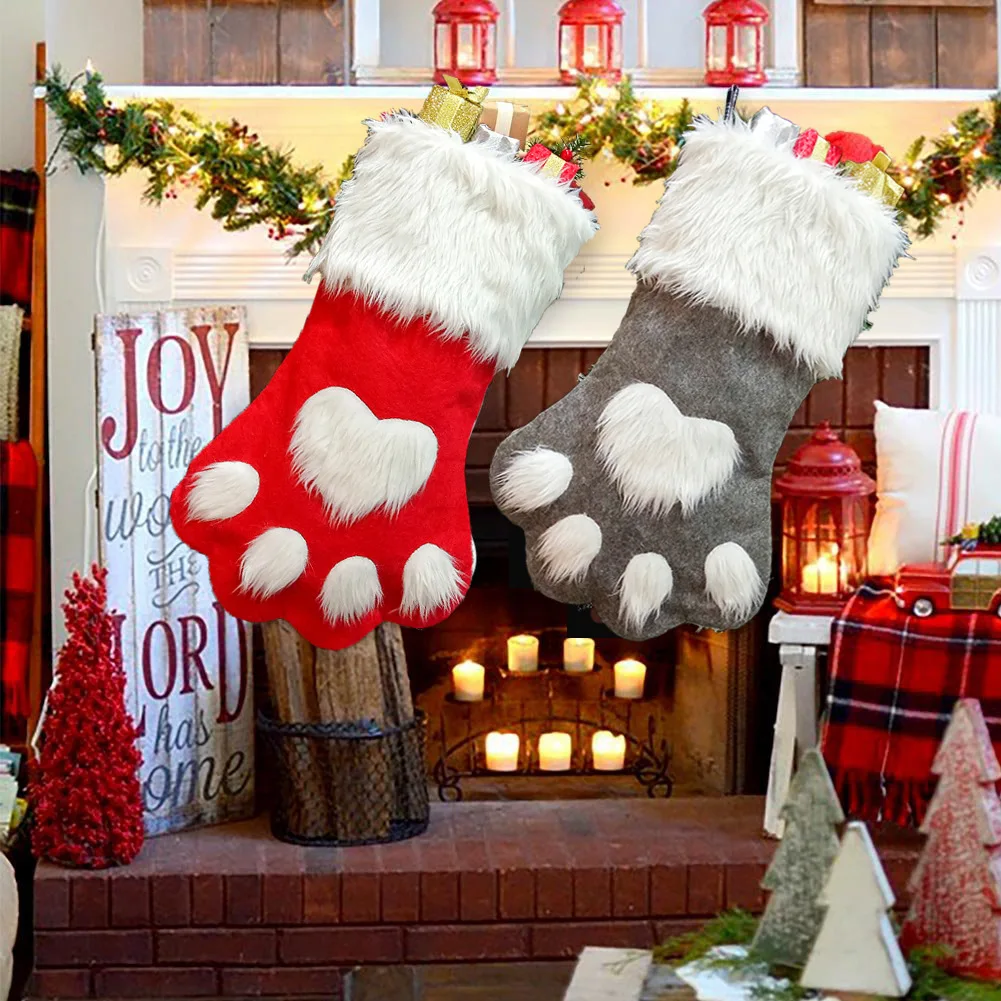 

Christmas Pet Stocking Dog Cat Paw Socks New Year Gift Bag Christmas Goods Hanging Toys Xmas Tree Hanging Ornaments Navidad 2018