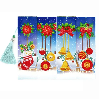 

4pcs 5D DIY Special Shaped Diamond Painting Leather Bookmark Diamond Embroidery Tassel Book Marks for Books Christmas Gifts