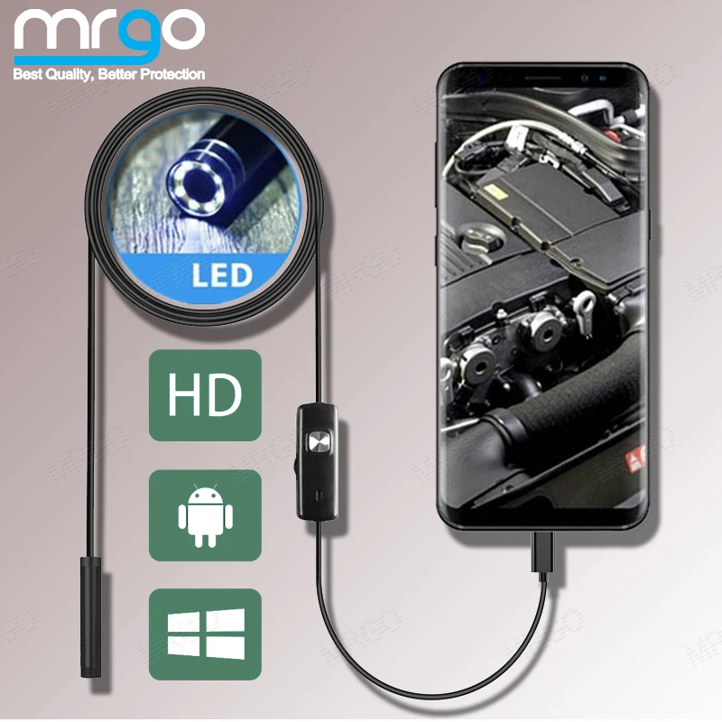 Cámara endoscópica Flexible de 7mm y 5,5mm, endoscopio impermeable IP67, Micro USB, 6 LED, inspección endoscópica para Android, Micro USB, tipo C