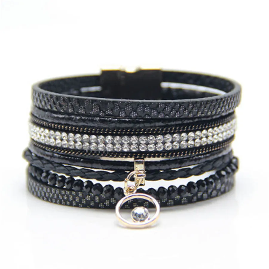 New Bohemian Colorful Multilayer Rope Woven Leather Magnet Buckle Bracelet Bangles Handmade Vintage Fashion Jewelry For Women - Окраска металла: 12