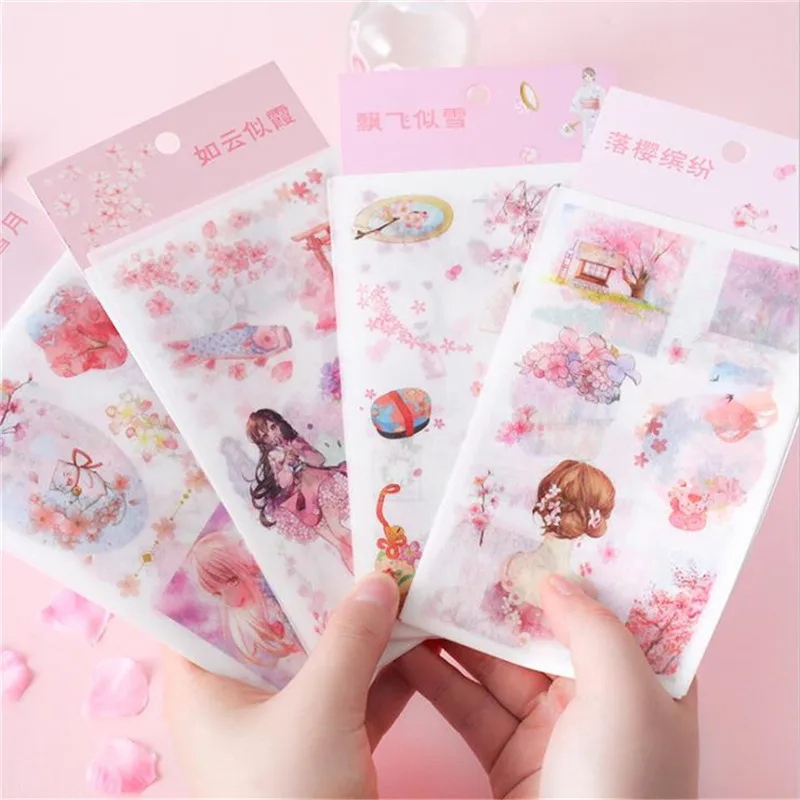 6 листов/упаковка весенние Розовые Сакура и кимоно японские бумажные