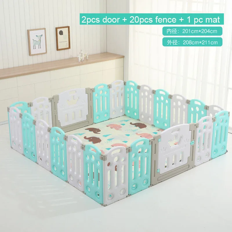 Green Total 22pcs Супер Роскошный детский манеж с бесплатным ковриком, детский манеж для детей, детская игровая площадка для помещений, детский шариковый манеж для игры в бассейн - Цвет: Green Total 22pcs