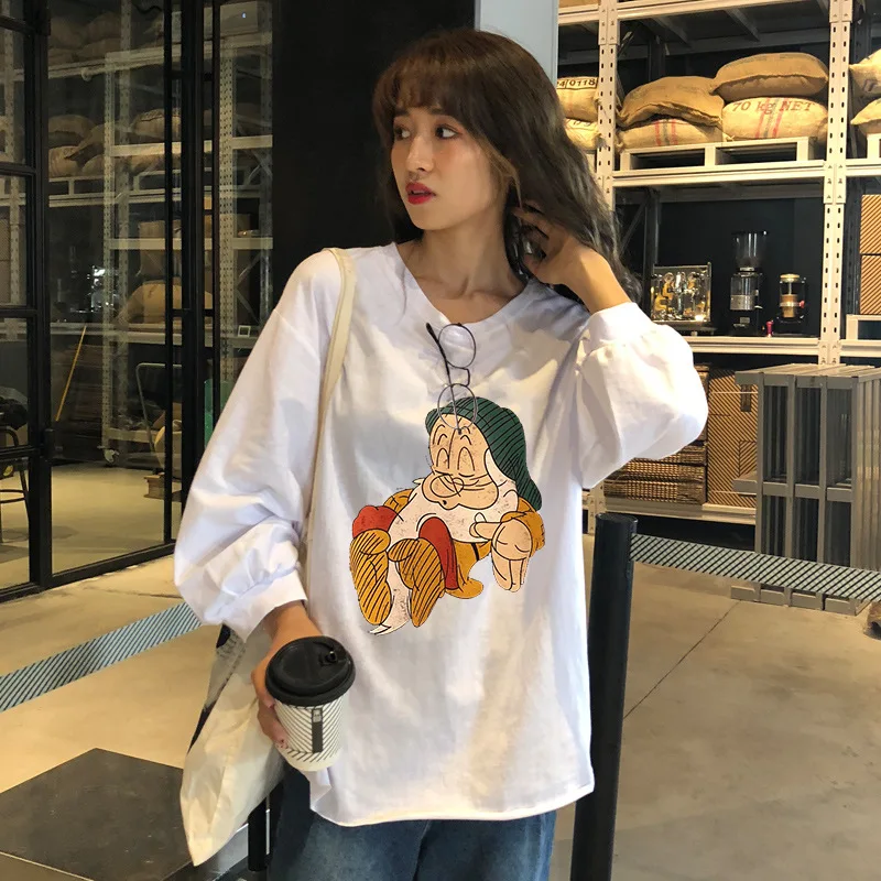 Футболка женская одежда в Корейском стиле Harajuku уличная одежда Poleras Mujer de Moda топы с принтом белая футболка плюс размер длинный рукав