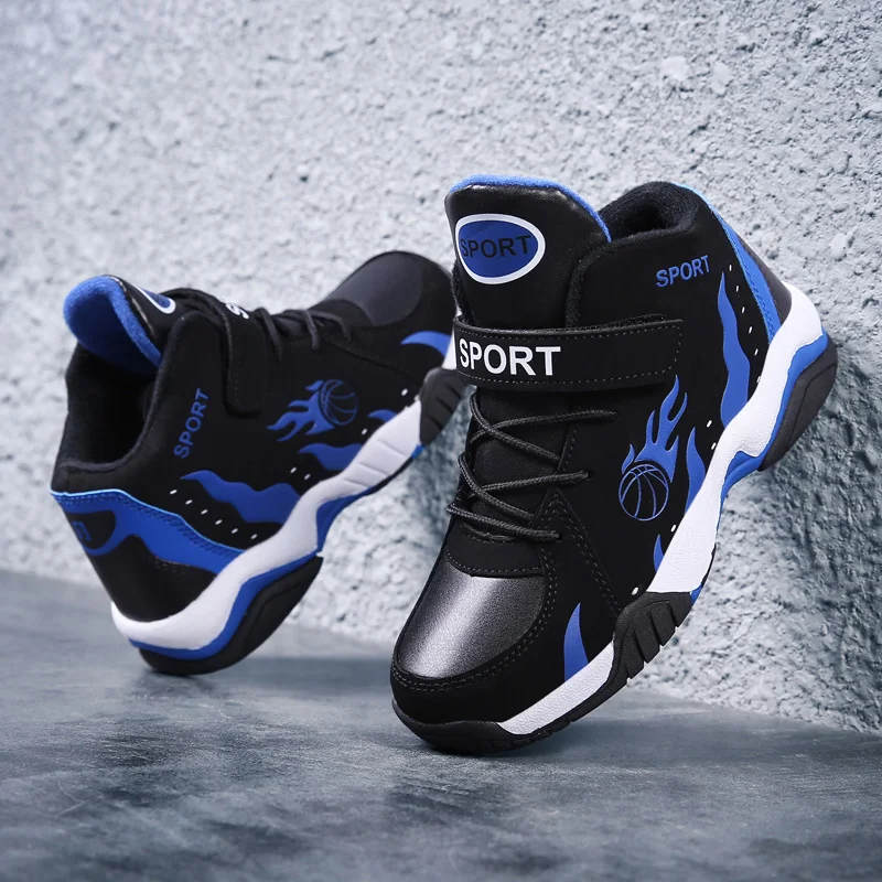 Casual Breathable Kids Basketball Shoes Leather Vamp Waterfroop Antislip Children Sneaker High Top Sports Shoes