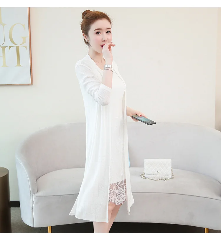 Versitile Fashion Knitted Cardigan Outdoor Women's Mid-length Shawl Coat over-the-Knee Thin Spring And Summer New Style Man