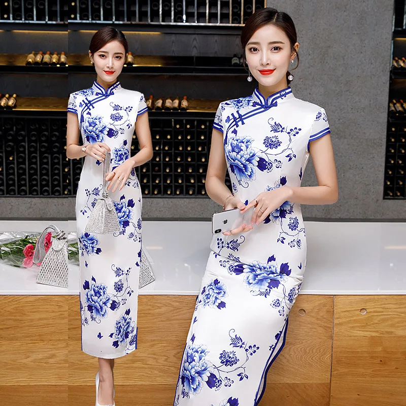 Современный Cheongsam традиционное китайское вечернее платье длинное Qipao размера плюс женская одежда Восточный стиль платья для вечеринок Китай Chipao - Цвет: 1983