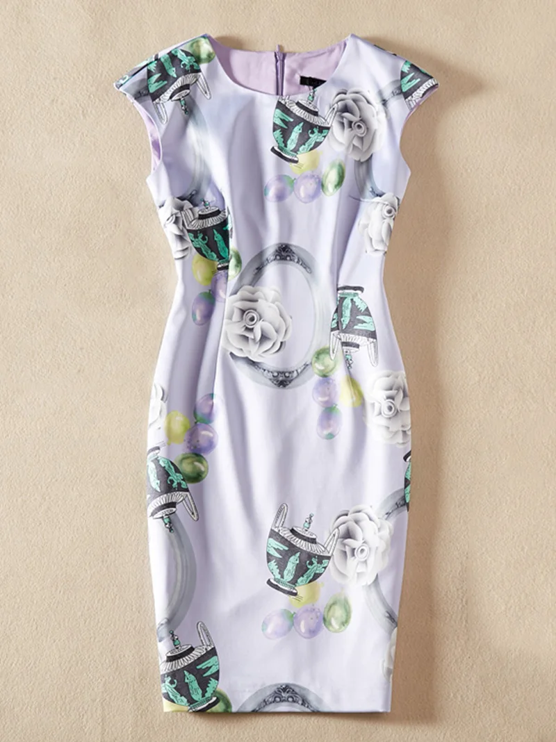 

Роскошное женское платье-футляр с цветочным принтом Платья с круглым вырезом и рукавом-крылышком