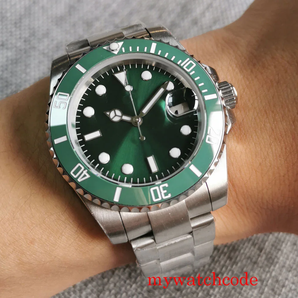 

BLIGER Sterile 40mm SUB Sunburst Green Automatic Watch Men NH35 MIYOTA PT5000 Movt 200M Waterproof Wristwatch 904L Bracelet