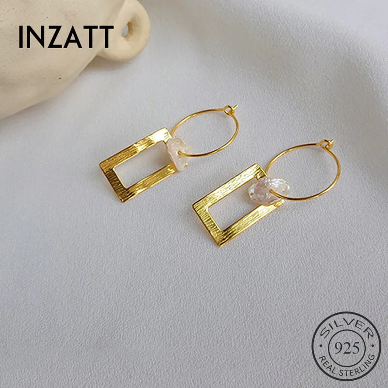 

INZATT Real 925 Sterling Silver Minimalist Rectangle Hoop Earrings For Fashion Women Party Fine Jewelry 2019 Accessories Gift