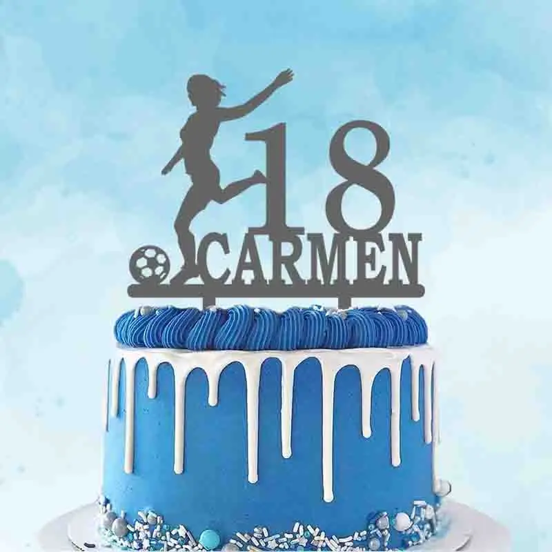 Personalized Football Cake Topper Custom Name Age Girl Playing For Female Fans Birthday Party Decoration | Дом и сад