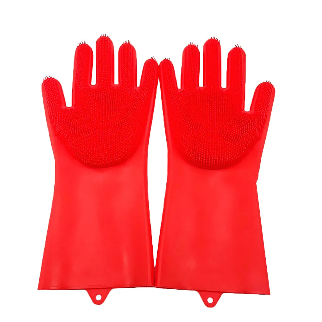 Волшебные многоразовый силикон перчатки Чистящая Щетка скраб перчатки термостойкая мойка Чистка посуды чаша горшок Уход за волосами Кухня#45 - Цвет: Red