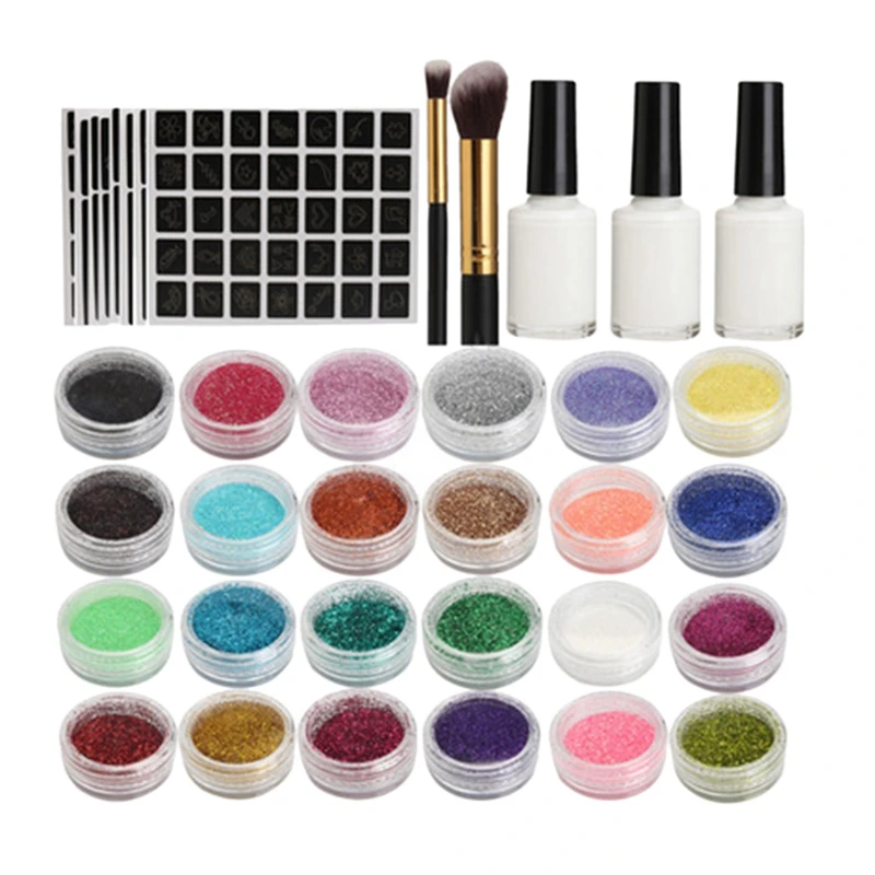 

Body Art Glitter Tattoo Kit 118 Pattern Stencils Powder Brush Glue Temporary Tattoos Tools Body Painting Glitter Powder Set