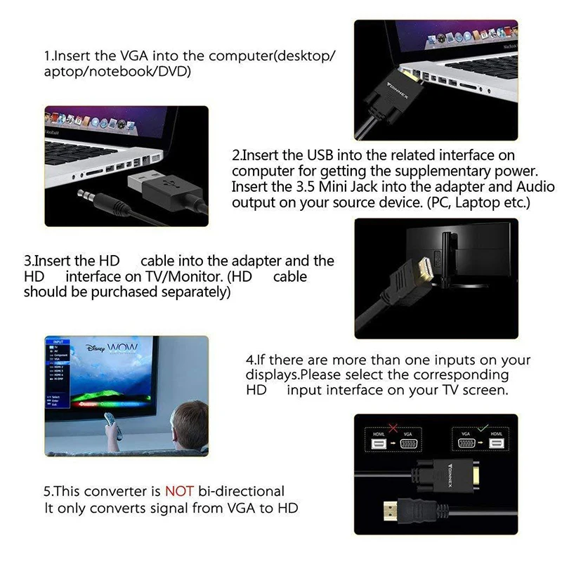 VGA Male to HDMI-compatible Female Converter Adapter Cable With Audio Output 1080P VGA HD Adapter for PC laptop HDTV Projector hdmi to vga adapter cable,vga to hdmi converter