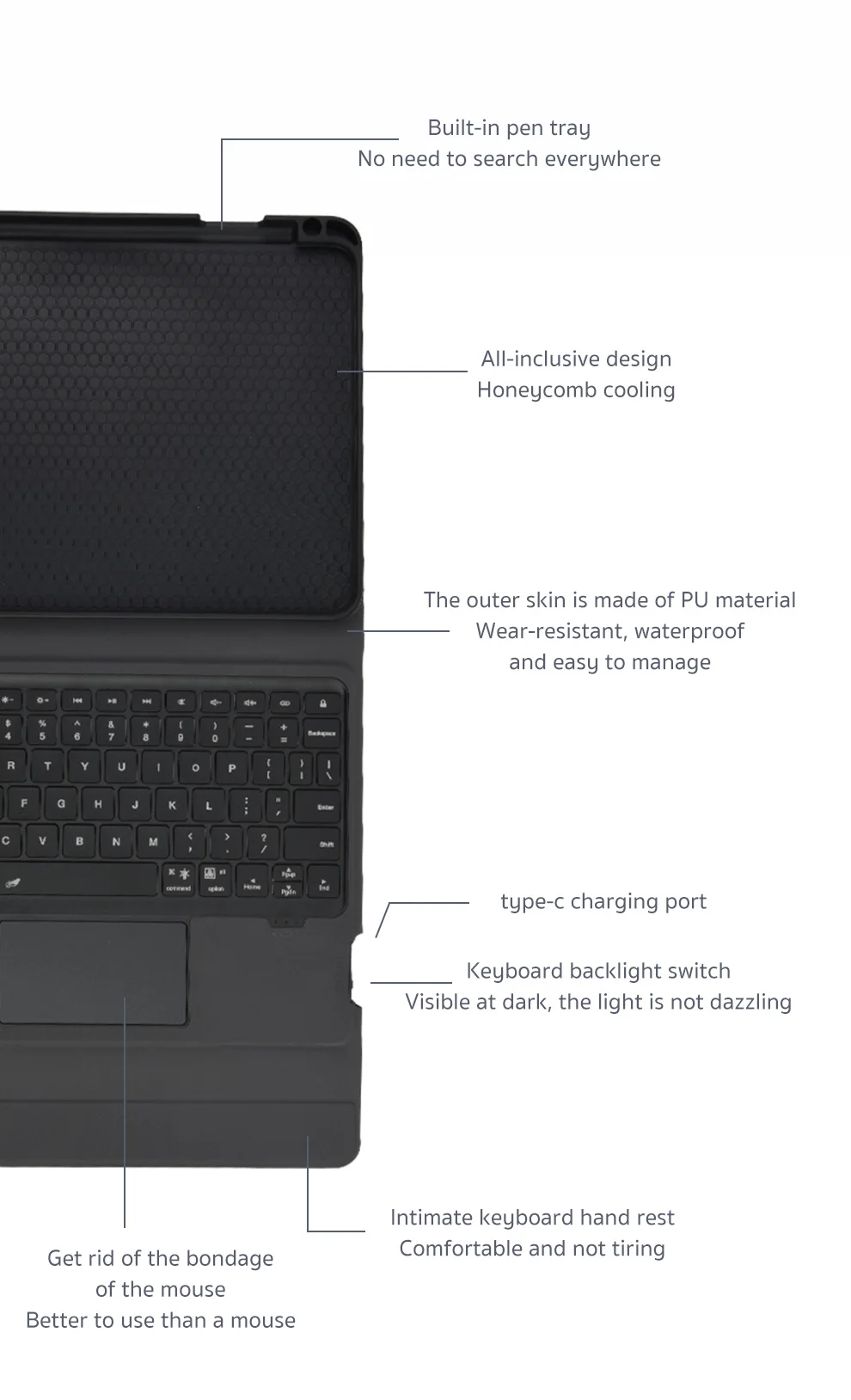 COTEetCI 61013 Slim Pro Backlit Bluetooth Keyboard Case with Touchpad