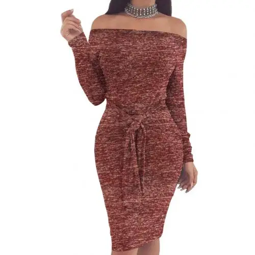 Wine Red Платье женское сексуальное без бретелек вечернее платье повседневное тонкое с длинным рукавом узкое платье Клубное платье - Цвет: Wine Red