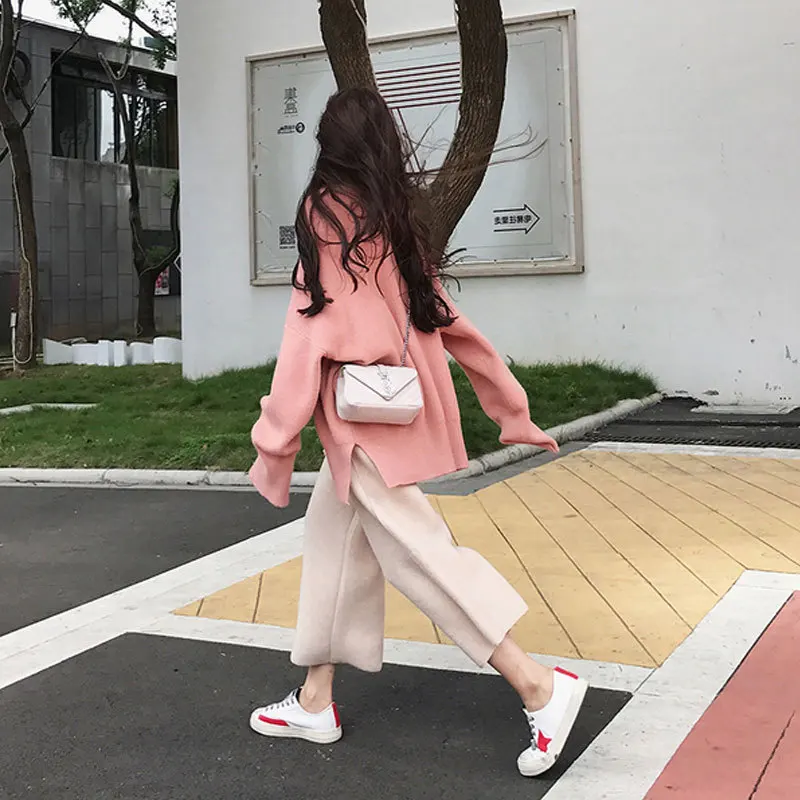 

2019 Autumn & Winter New Style Women's CHIC Laziness-Style Loose-Fit Sweater Loose Pants Two-Piece Set Female Winter When