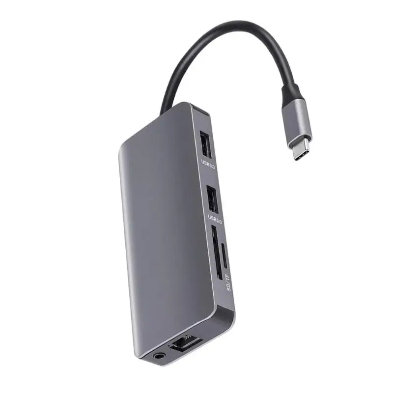 9 в 1 USB-C type C концентратор до 4K HDMI 3,5 мм аудио VGA RJ45 Lan адаптер SD TF кардридер USB 3,0 концентратор для MacBook samsung Galaxy S9