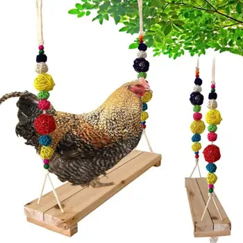 

Chicken Stand Swing Hanging Parrot Toys with Decorative Beads Chewing String Colorful Spiral Perch Cage Decoration