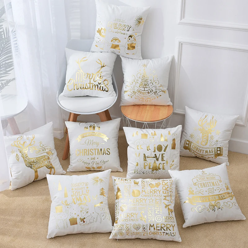 

Soft Cushion Bronzing Cushion Cover Gold Printed Christmas Pillow Cover Decorative Pillow Case Sofa Seat Car Pillowcase