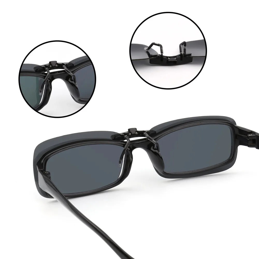 Rectangle Polarized Clip On Sunglasses Women Men Filp up Sunglasses for Prescription Glasses UV400