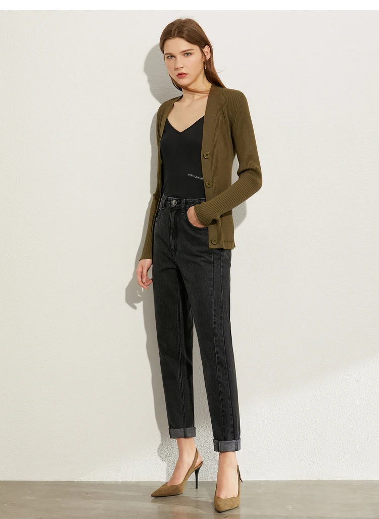 AMII Minimalism Summer Autumn Fashion Women Jeans Causal Cotton Black High Waist Straight Ankel-length Female Jeans 12040026