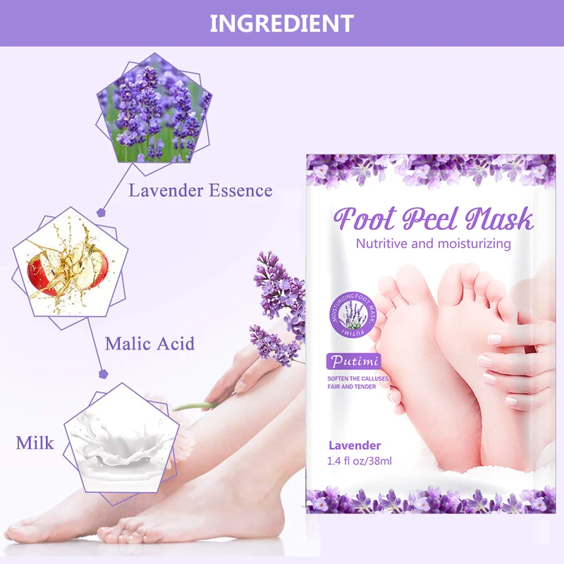 PUTIMI 2Pack Baby Feet Exfoliating Lavender Foot Masks for Legs Peeling Dead Skin Feet Masks Socks for Pedicure Spa Foot Patch