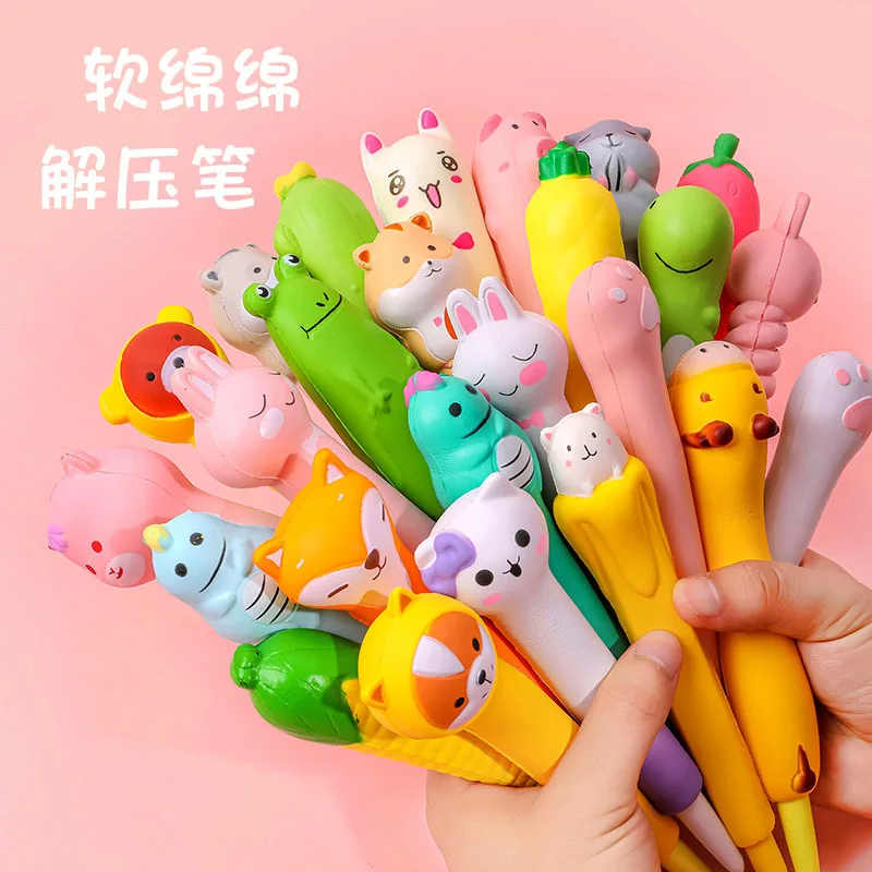 

30 pcs/lot Cartoon Animal Decompression Gel Pen Cute black Ink Neutral Pen Promotional Gift Stationery school writing supplies