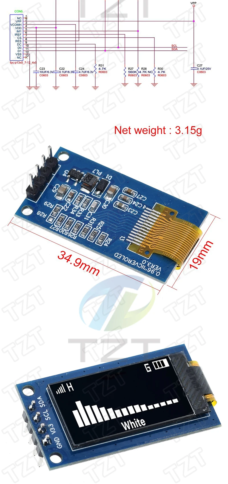 1/3PCS 0,96 Zoll OLED-Display 64×128 LCD-Modul SSD1107 LCD 0,96 "OLED Vertikales Bildschirmmodul für Arduino – Detail 4