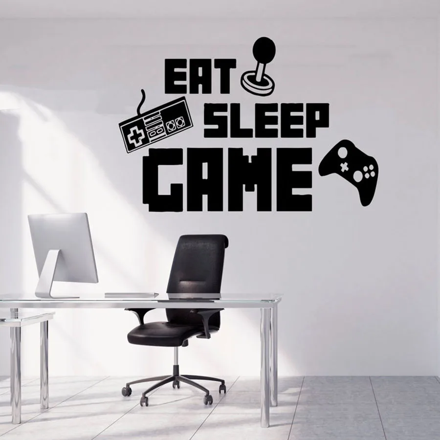 Наклейка на стену для геймера Eat Sleep игровой контроллер виниловая настенная