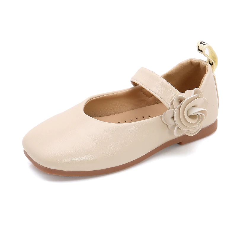 SSJ032Beige Из мягкой PU искусственной кожи детская кожаная обувь для детей девочек туфли принцессы Детские с цветочным принтом на плоской подошве; модельные туфли для мальчика - Цвет: SSJ032Beige