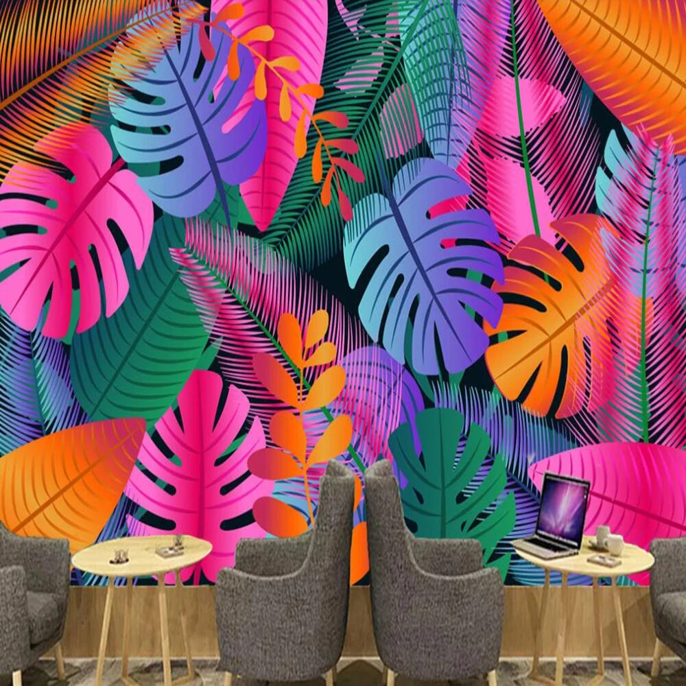 

Milofi Custom 3D Wallpaper Mural Abstract Watercolor Color Tropical Plant Banana Leaf Decorative Painting Wallpaper