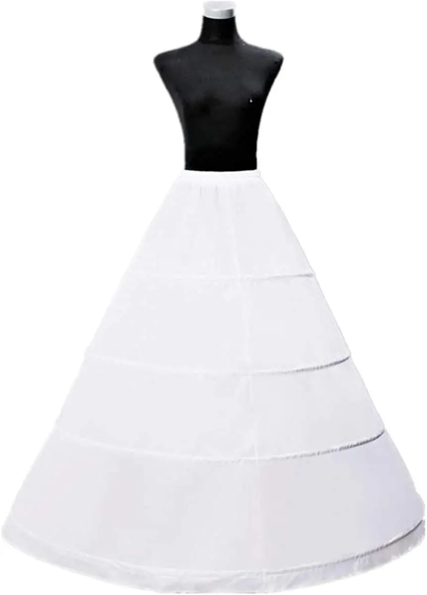 

Women's Petticoat 4 Hoop A-Line Underskirt Crinoline Floor Length Wedding Ball Gown Skirt Slips Bridal Dress