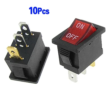 

10 Pcs Red Lamp Neon Light SPST ON-OFF Rocker Switches AC 6A/250V 10A/125V