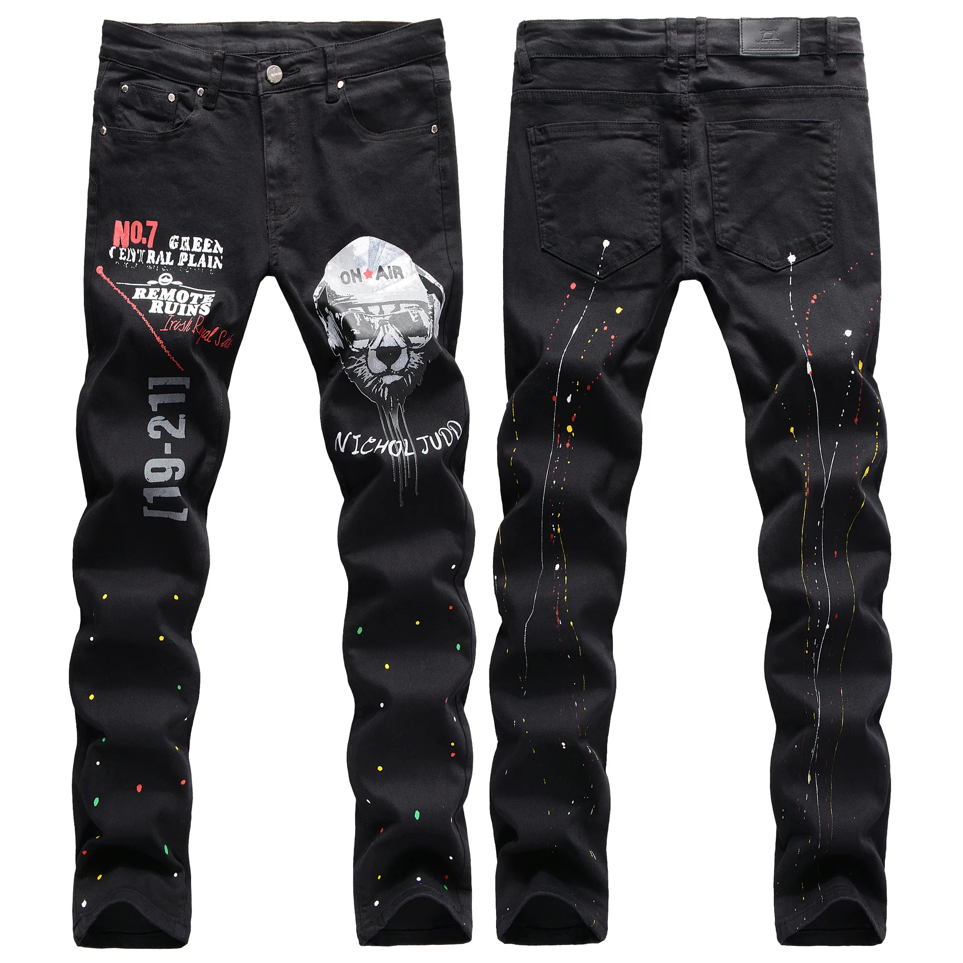 Fashion Streetwear Stylish Stretch Jeans Mens Hand-painted Splash Ink 3D Digital Printed Puppy Head Jeans Men Denim Slim Pants Fashion Streetwear Stylish Stretch Jeans Mens Hand-painted Splash Ink 3D Digital Printed Puppy Head Jeans Men Denim Slim Pants
