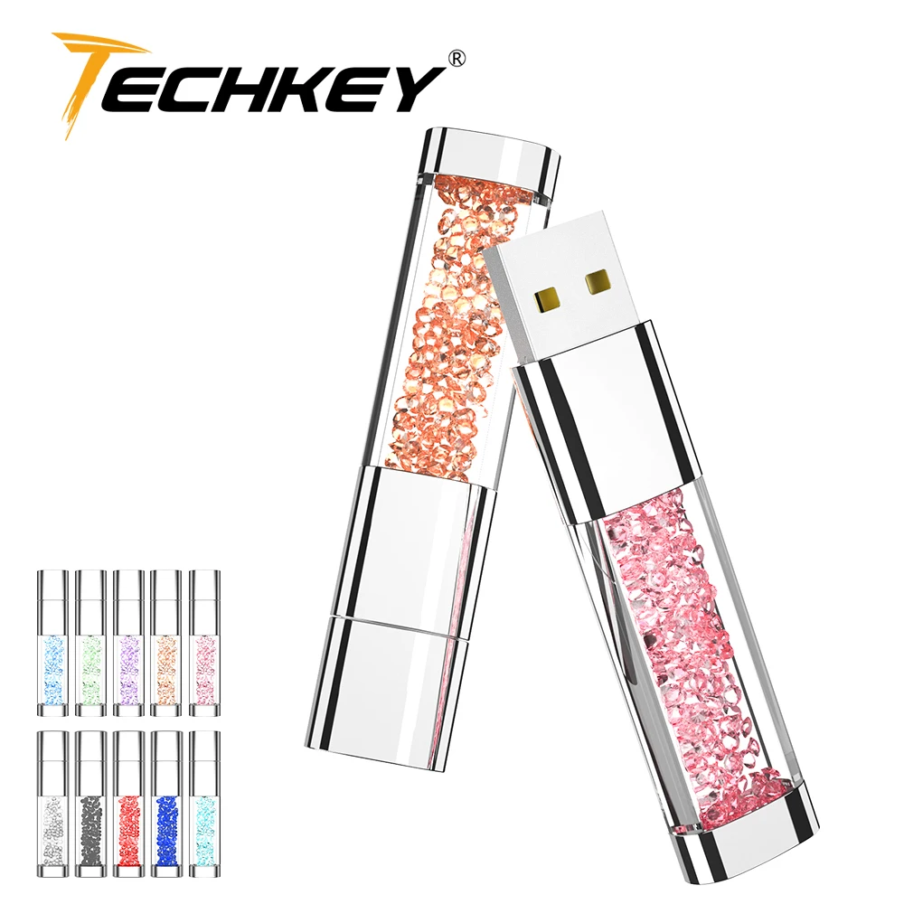 Unidad flash Usb de cristal de diamante pendrive флешка 32gb 64gb 128GB nuevo TECHKEY pendrive con memoria 8GB 16GB usb especial gif