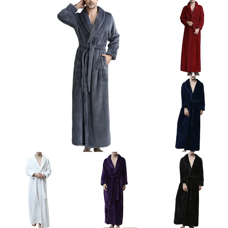 Shujin Men pajamas Confrot Robe Soft Absorbent Lightweight Long Kimono Flannel Spa Bathrobe Men Coral fleece bathrobe bathing