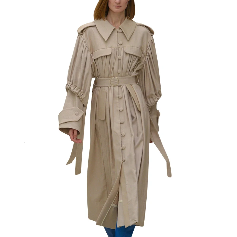 CHICEVER из искусственной кожи, женские пальто с рюшами, воротник с лацканами, рукава-фонарики, высокая талия, на шнуровке, женские куртки, осень, модная новинка