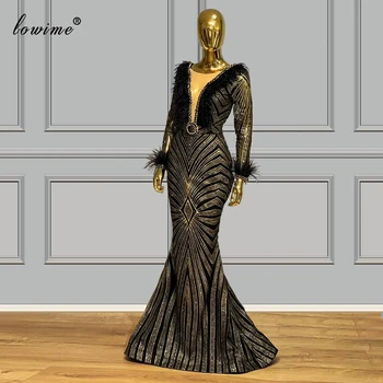 

2020 Formal Muslim Evening Dress Mermaid Long Arabic Evening Gowns Party Turkish Robe De Soiree Feathers Vestidos Custom