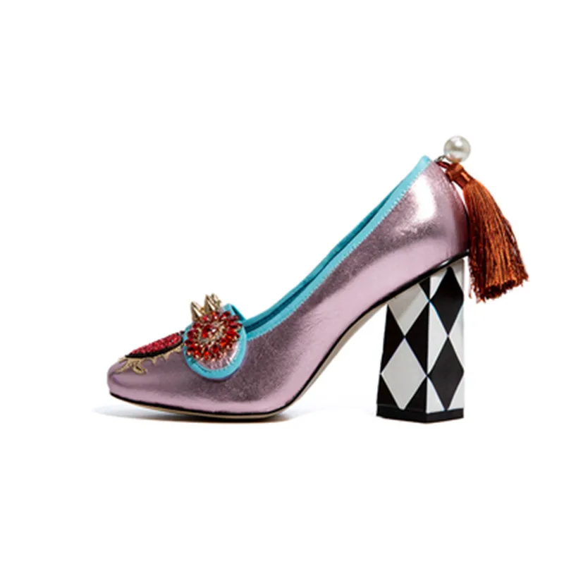 Женские свадебные туфли на каблуке; scarpe donna Crstal Zapatos De Mujer; женская обувь; роскошные женские туфли-лодочки с кисточками и цветочным узором; scarpe donna - Цвет: AS SHOW 8CM