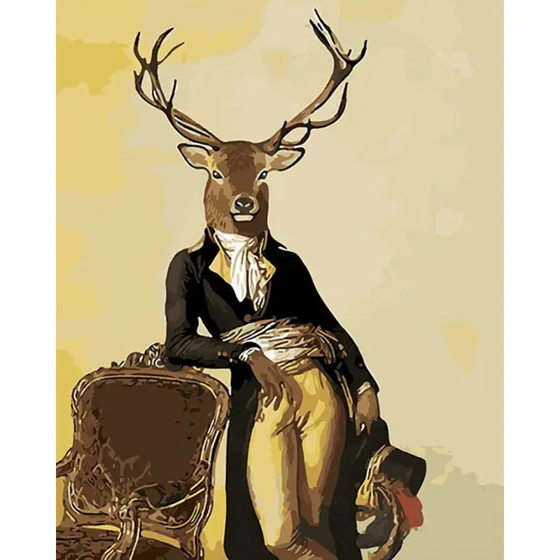 

RUOPOTY Painting By Numbers DIY deer head gentleman oil Acrylic Paint Painting Art Coloring Wall Art Picture Gift framed