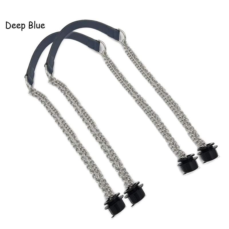 1 пара кожаных плоских ручек Superfiber с двойной металлической цепочкой для O Bag для EVA Obag, аксессуары для женских сумок - Цвет: Silver Navy Blue