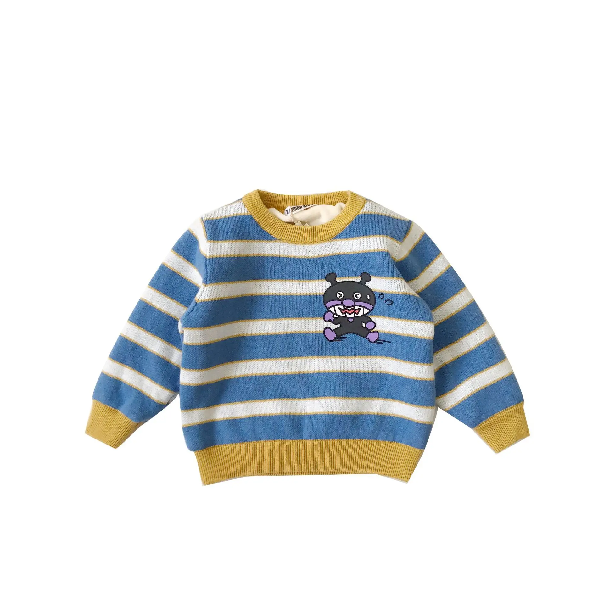 Tonytaobaby/Новинка; зимняя детская одежда для мальчиков и девочек; цветной пуловер в контрастную полоску с рисунком из мультфильма; свитер