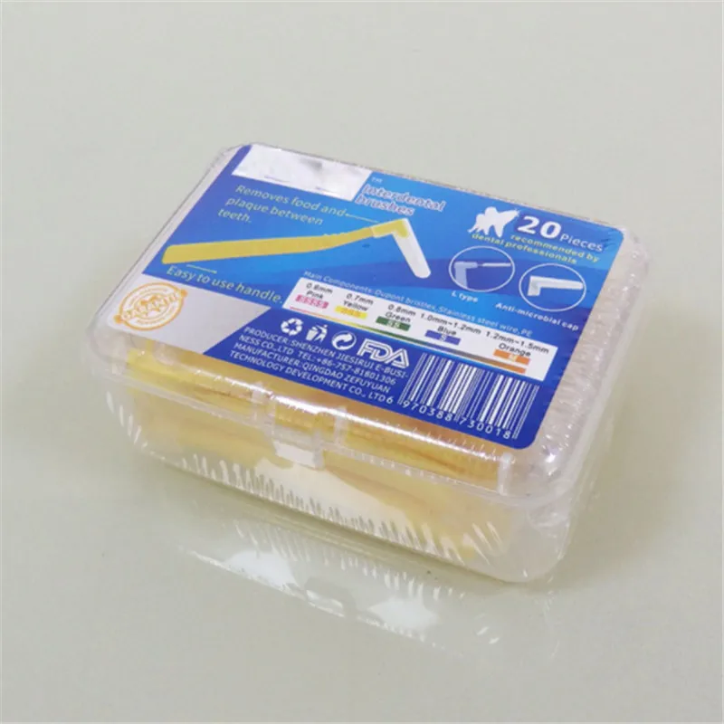 20Pcs Box 0 6mm 1 5mm L Shape Push Pull Interdental Brush Soft Dental Floss Toothbrush 5
