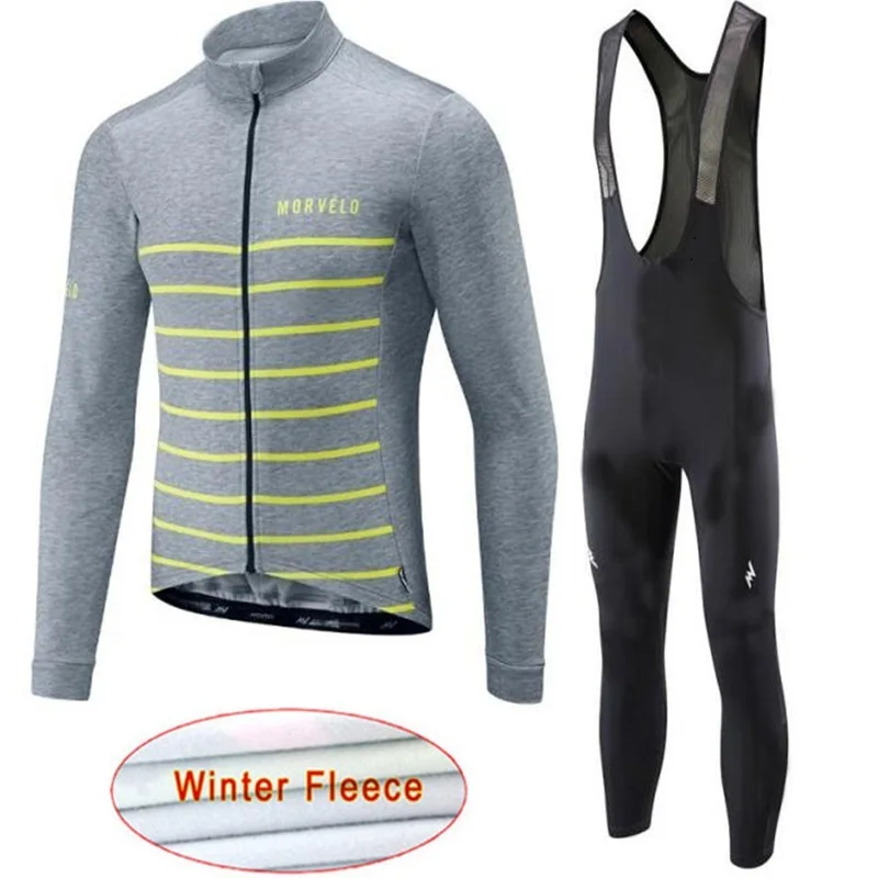 19 Morvelo тепловой флис мужской зимний Велоспорт Джерси Набор Ropa Ciclismo Invierno супер теплый Bkie одежда длинный 9D гелевый коврик - Цвет: 19