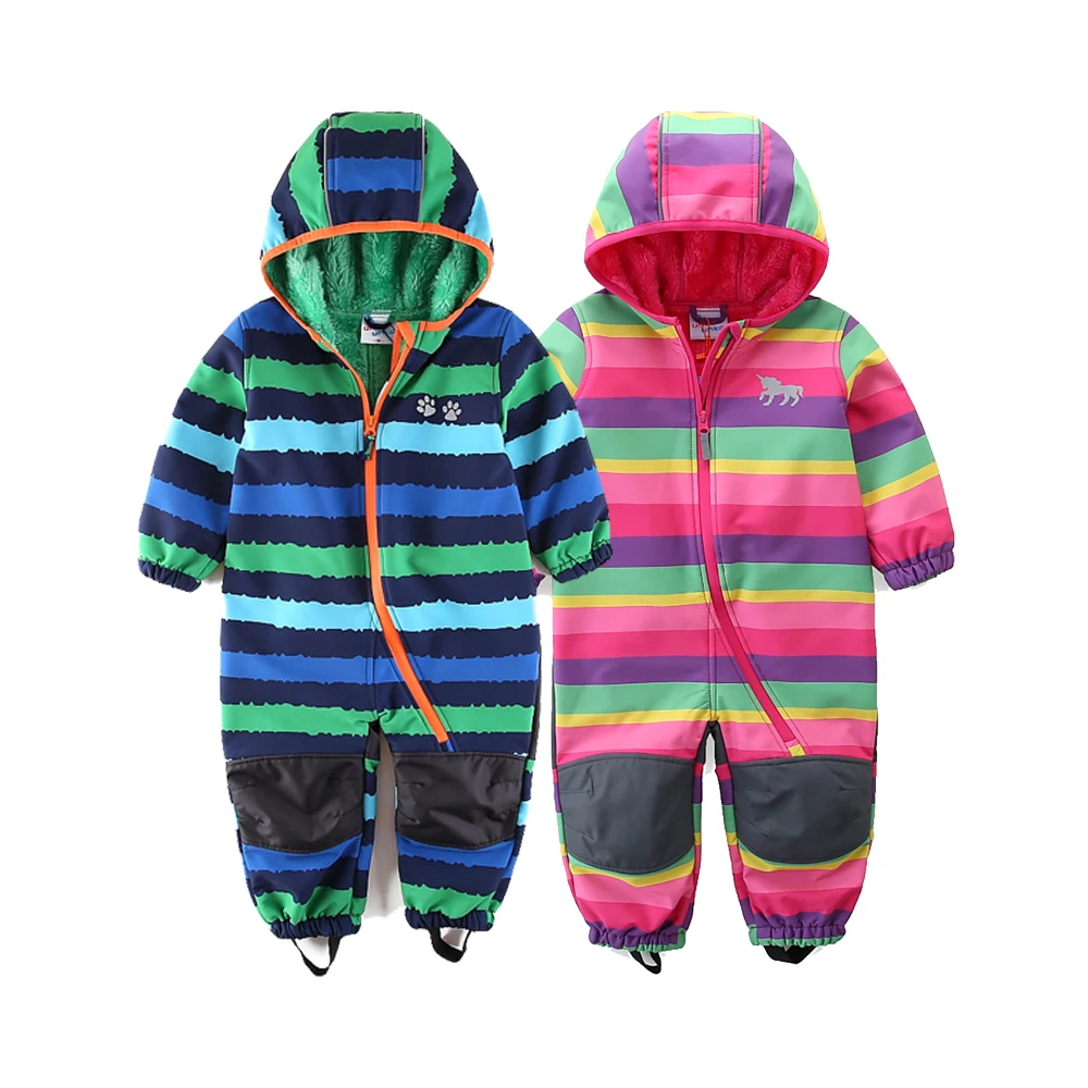 

Umkaumka Boy Girl Softshell Romper playsuit Water-Repellent And Windproof Mid-Season Hooded Zipper Baby Clothes outdoor coverall